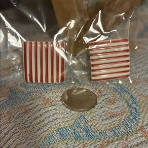 Vintage Red and White Striped Square Earrings